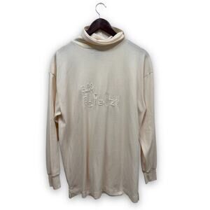 Vintage 90s FORENZA Embroidered Oversized Cream Turtleneck Size M